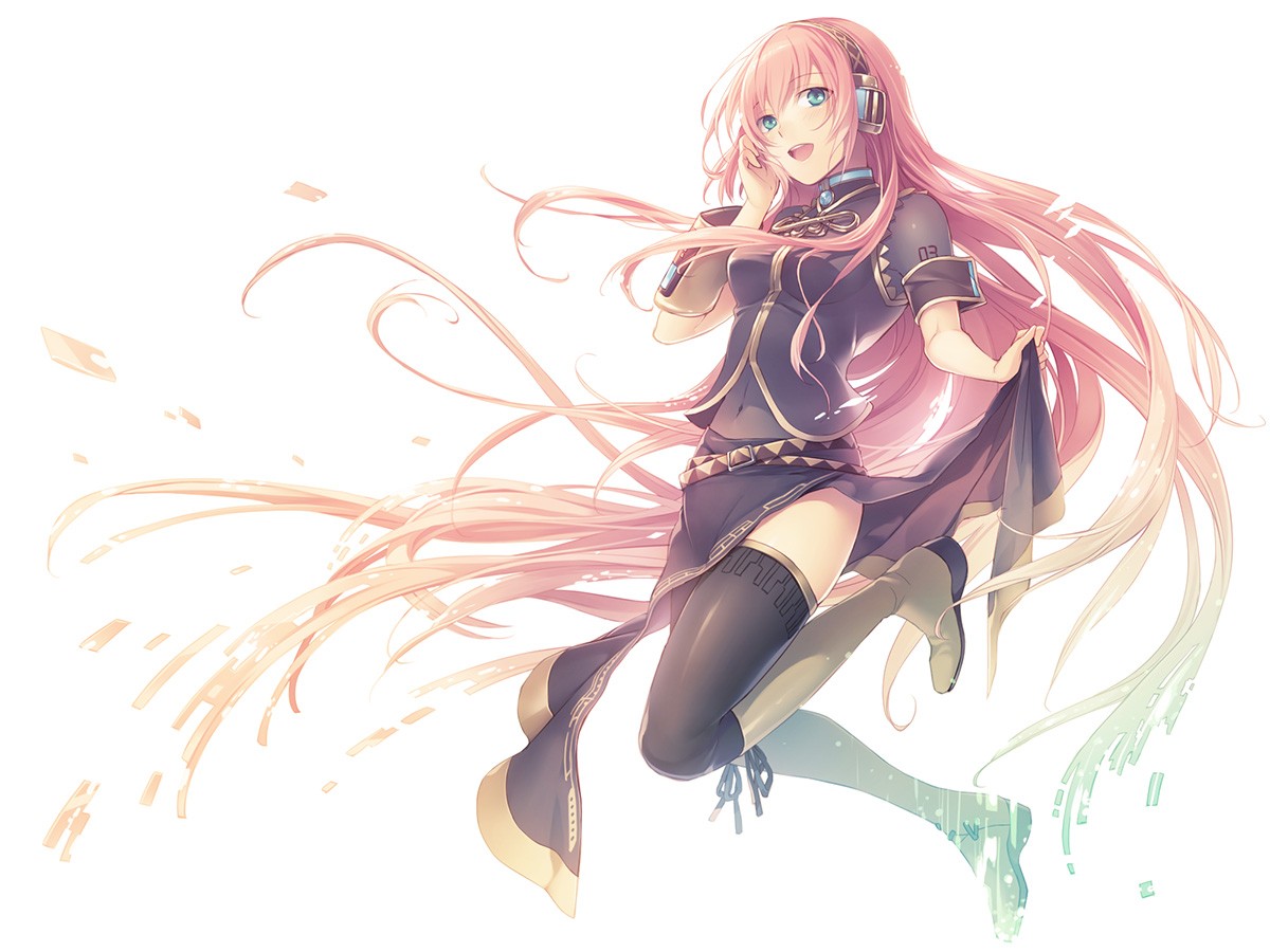výkres, ilustrace, dlouhé vlasy, anime, anime dívky, kreslená pohádka, Vocaloid, Růžové vlasy, sluchátka, Megurine Luka, skica, fiktivní postava, mangaka