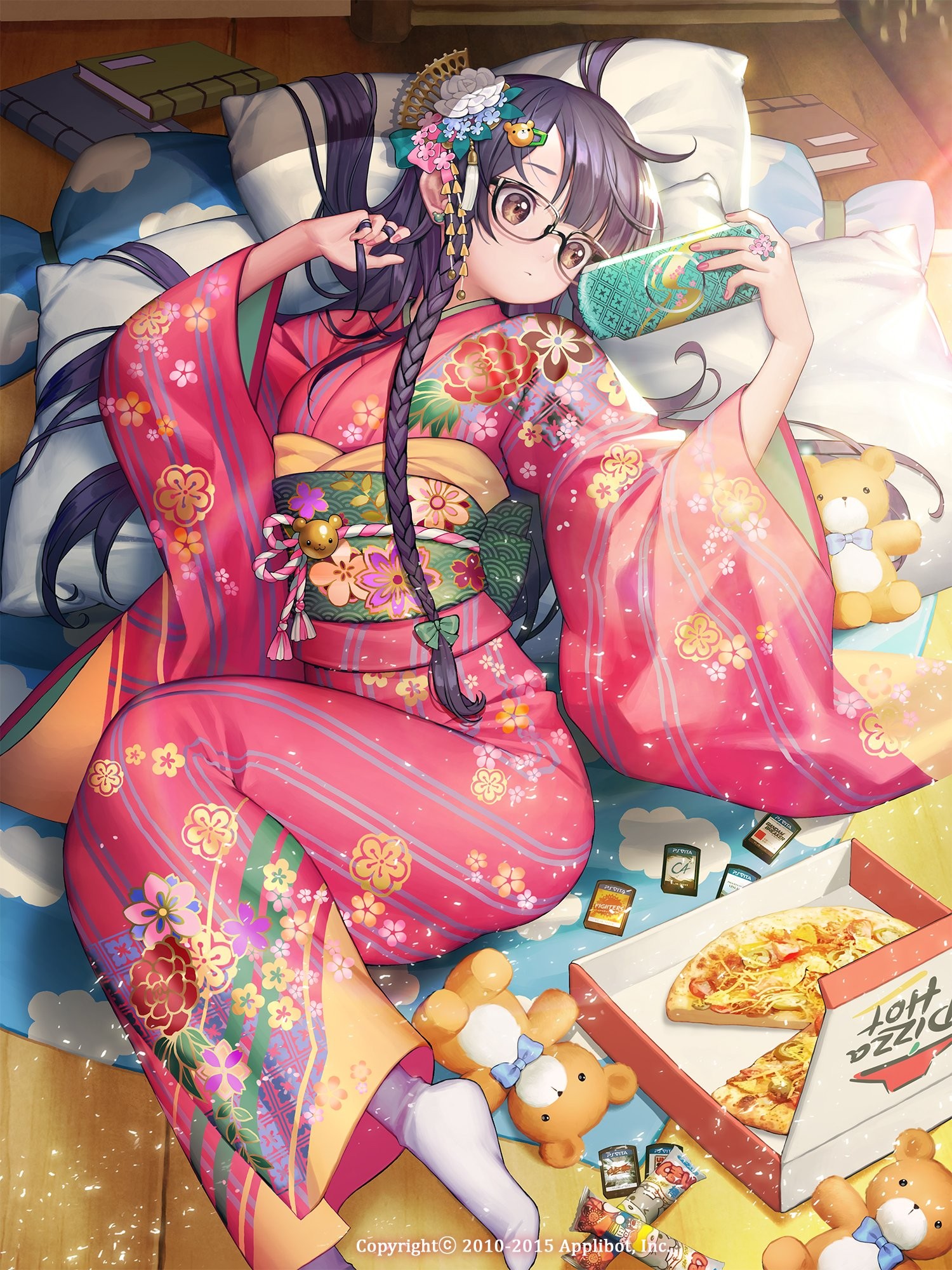 ilustrace, dlouhé vlasy, anime, anime dívky, brýle, kreslená pohádka, kimono, komiks, Furyou Michi Gang Road, PlayStation Vita, komiks, beletrie