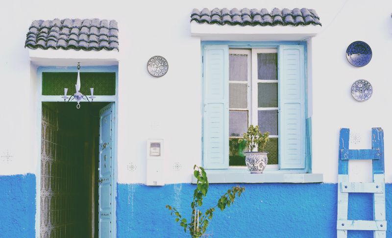 okno, stěna, fotografování, Dům, zelená, modrý