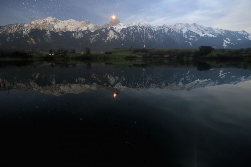natura, cielo, catena montuosa, riflessione, acqua, lago