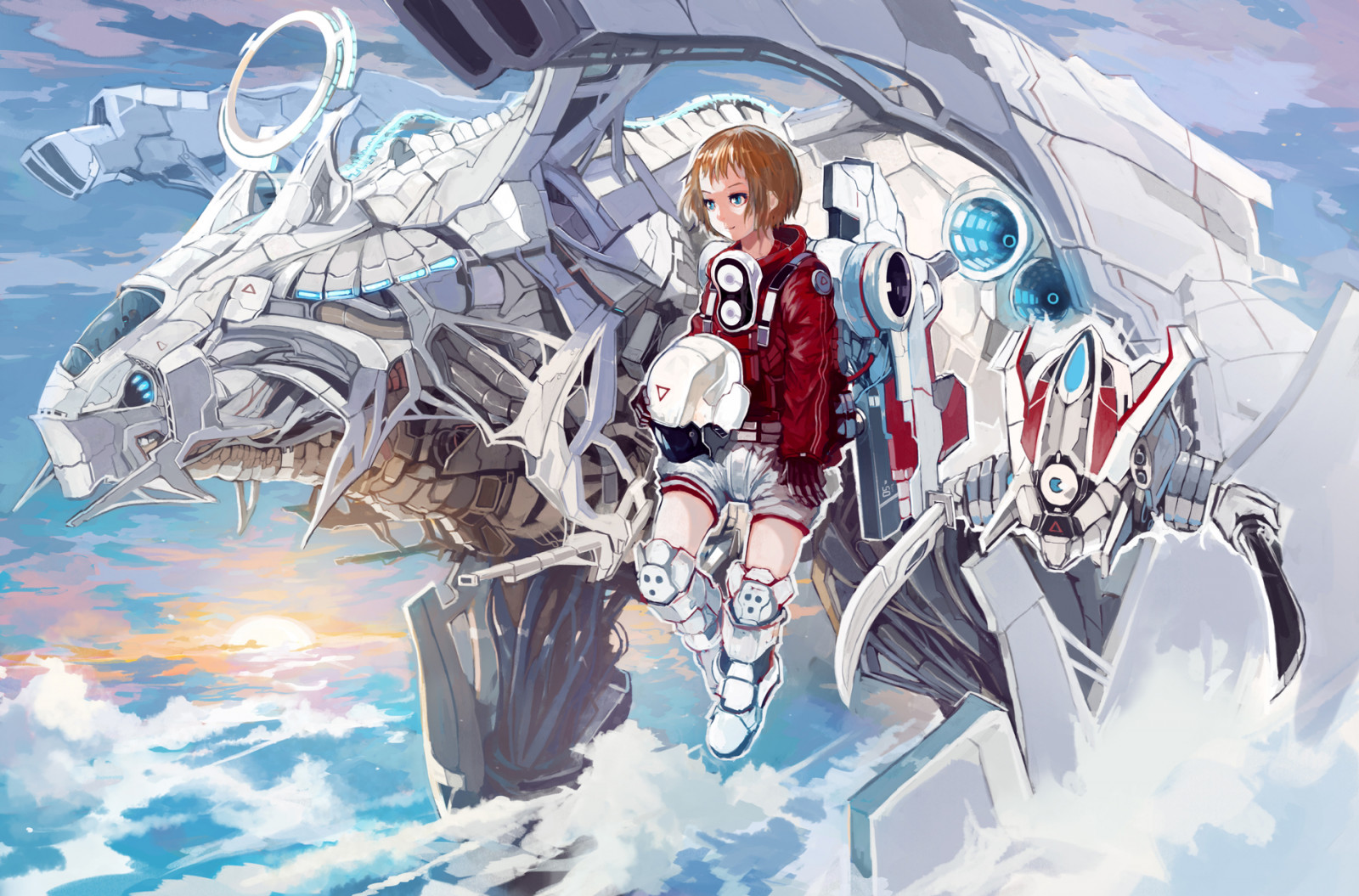 ilustrace, anime, anime dívky, umělecká díla, kreslená pohádka, Mech, Původní znaky, Snímek obrazovky, mecha