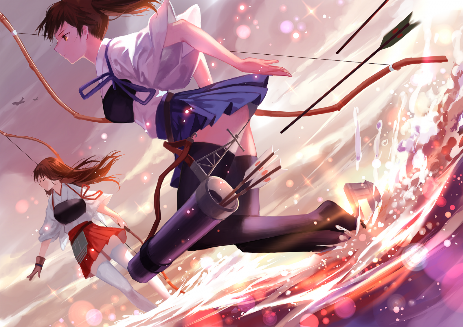 ภาพประกอบ, อะนิเมะ, สาวอะนิเมะ, คันธนู, คอลเลกชัน Kantai, Kaga KanColle, Akagi KanColle, ภาพหน้าจอ, วอลล์เปเปอร์คอมพิวเตอร์, มังงะ