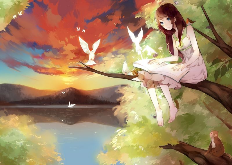 ilustrace, fantasy umění, anime, anime dívky, malování, Příroda ilustrace, fantasy umění, anime, anime dívky, malování, Příroda