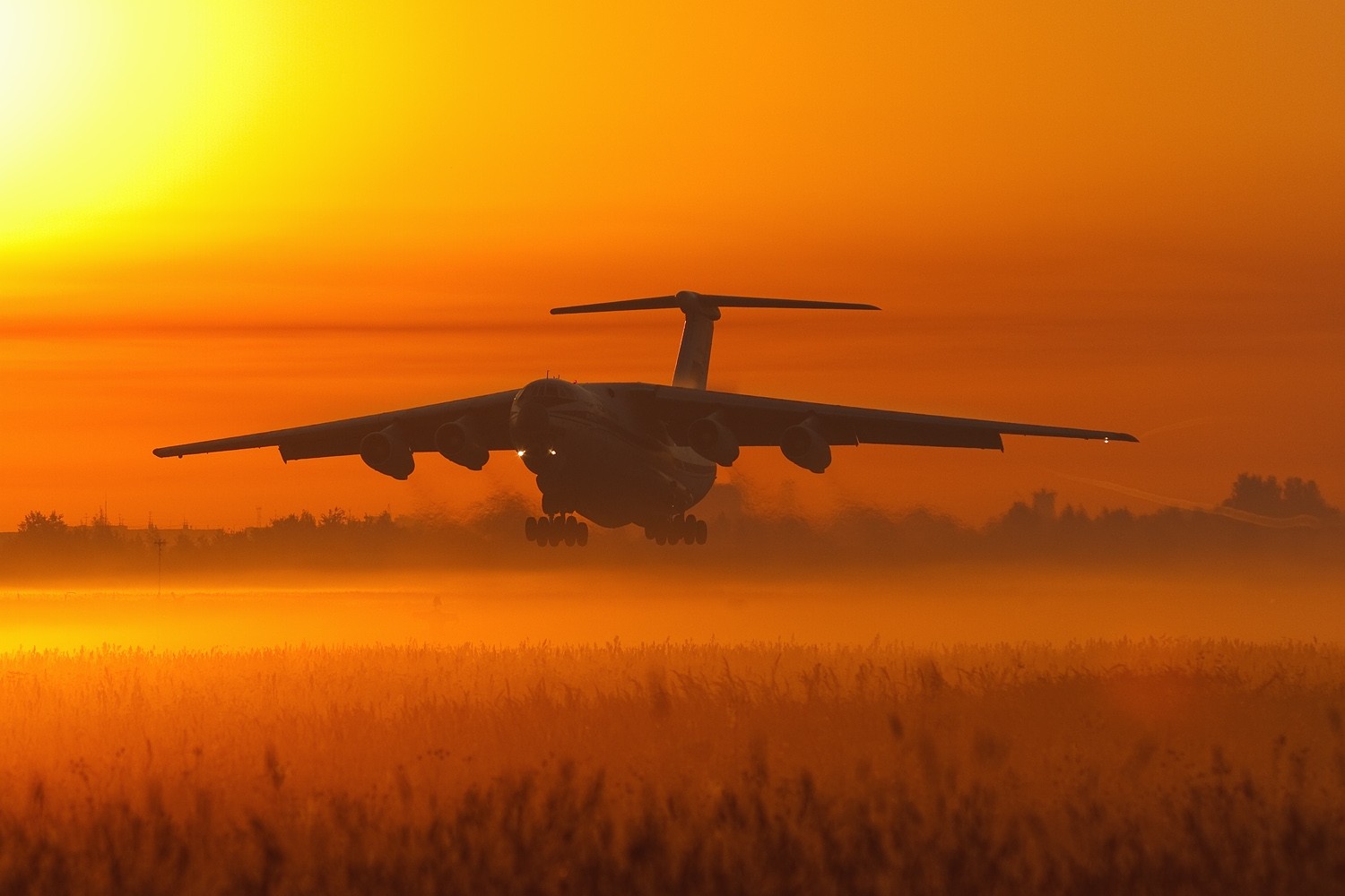 Wallpaper sunset, vehicle, field, airplane, aircraft, sunrise