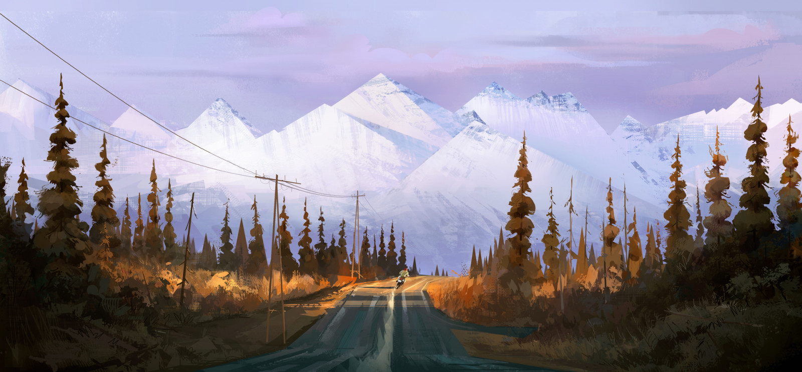 ภูเขา, ถนน, แนวนอน, จักรยาน, งานศิลปะ, ดิจิตอล