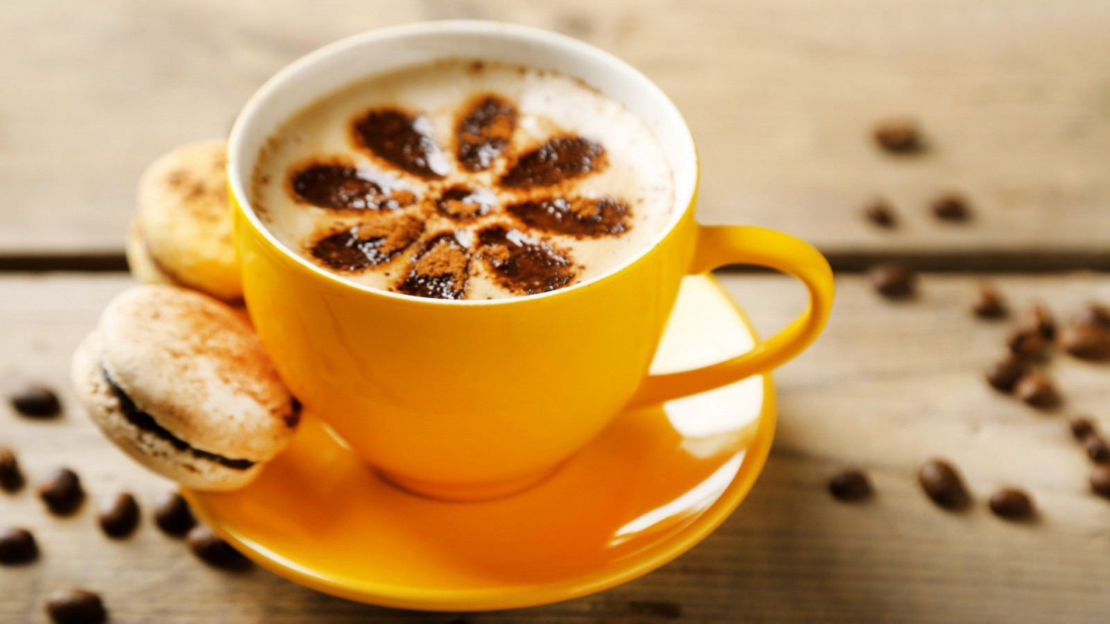 jídlo, hloubka pole, dřevěný povrch, žlutý, káva, napít se, pohár, snídaně, Kávová zrna, latte, cappuccino, espresso, kofein, jídlo, jídlo, vyrobit, příchuť, kávový šálek, caff macchiato, caf au lait, salepové kořeny, masala chai