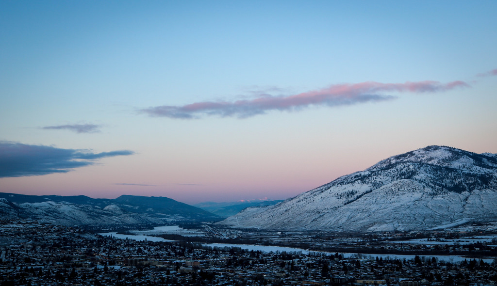 kamloopsbc, Canada, norththompsonriver, skumring, bjerg, sne, himmel, cityview, landskab, vinter, cans2s