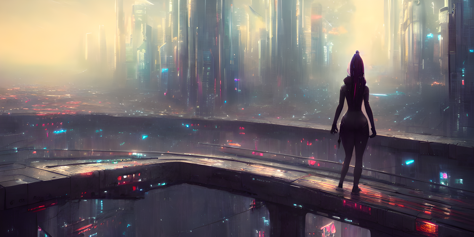 Cyberpunk, cidade, futurista