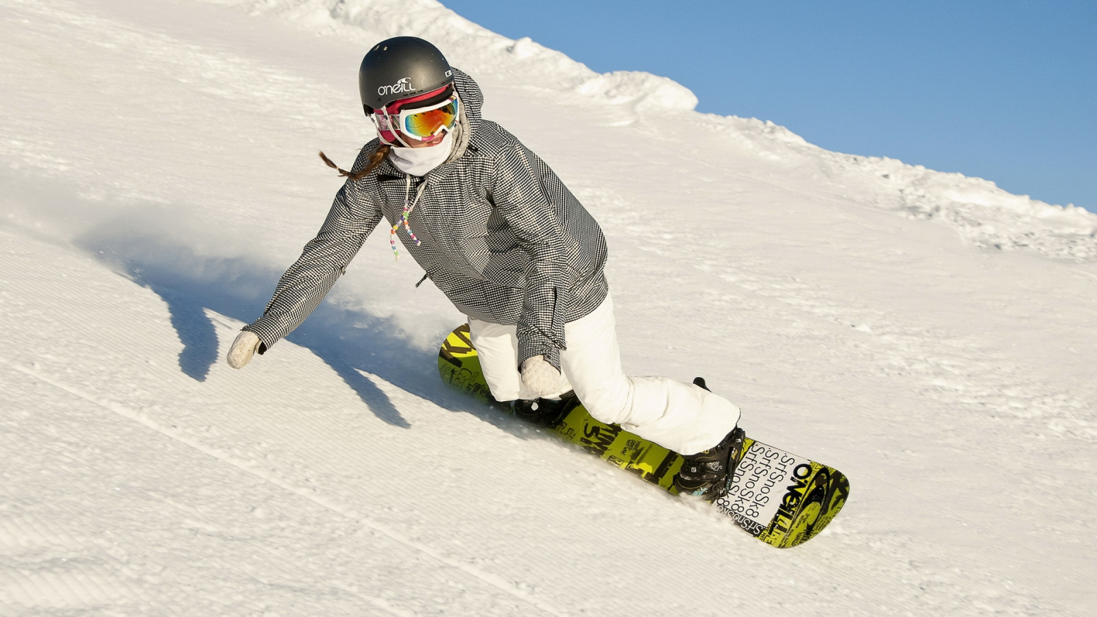 Snowboard, ragazza, discesa, estremo, tavola, montagna