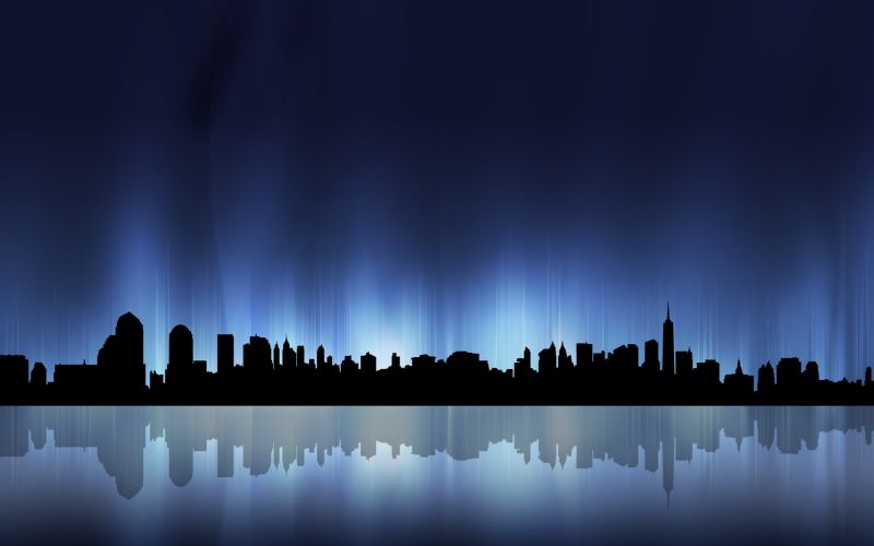 světla, digitální umění, město, panoráma města, noc, minimalismus světla, digitální umění, město, panoráma města, noc, minimalismus
