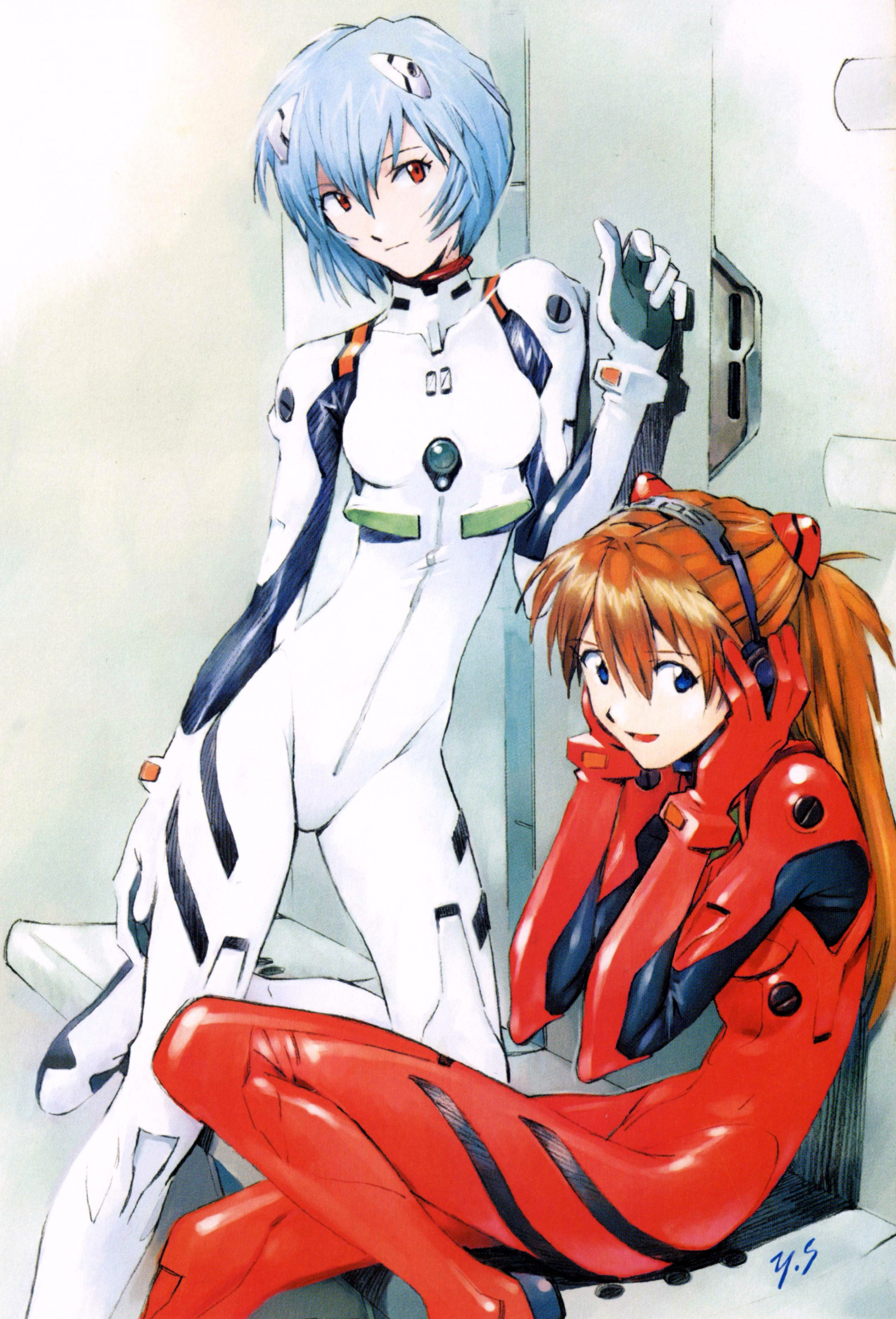 tegning, illustration, anime, Neon Genesis Evangelion, Asuka Langley Soryu, Ayanami Rei, tegneserie, skitse, mangaka