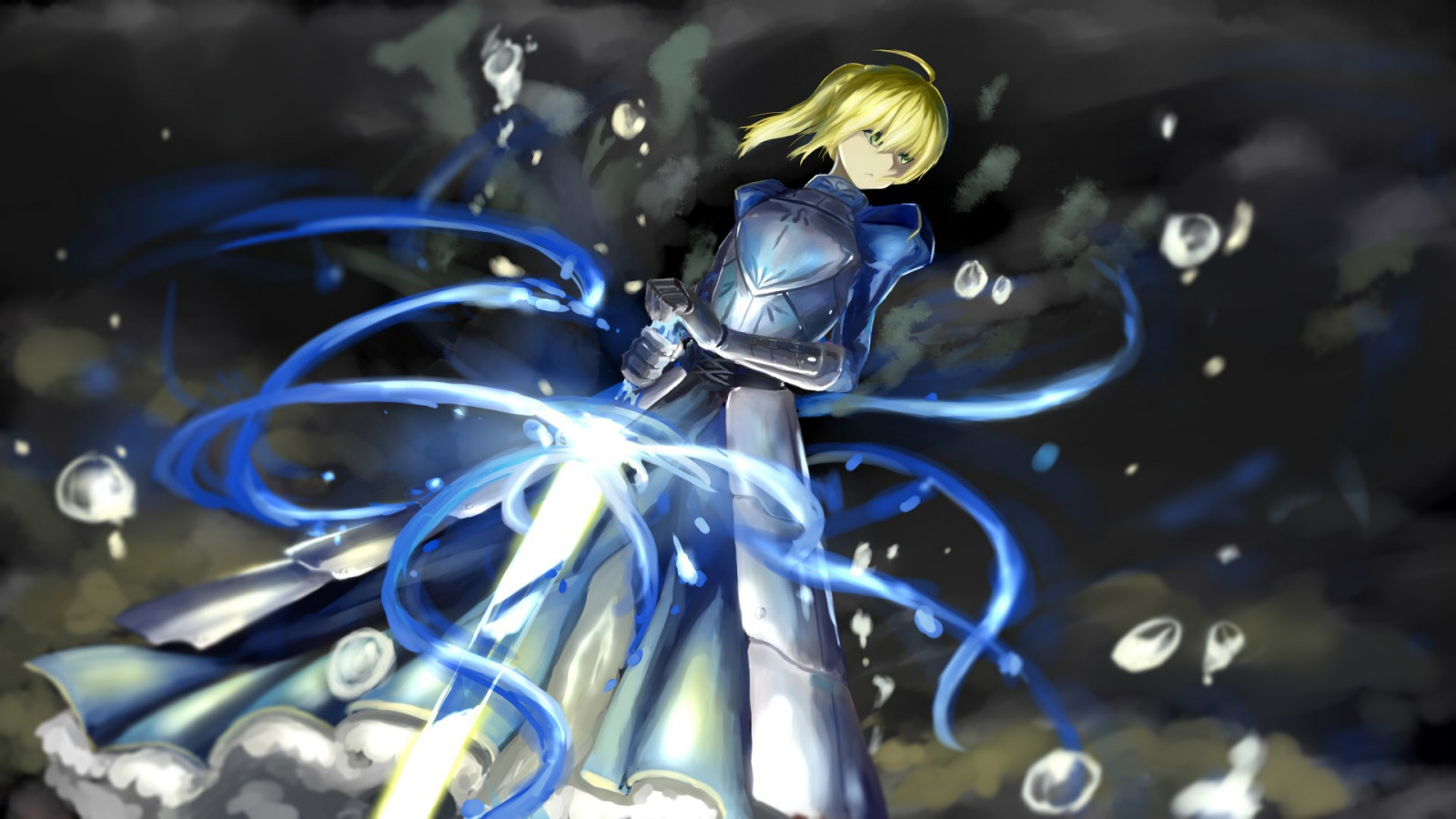 Wallpaper : anime, biru, Pedang, nasib Series, screenshot, mecha