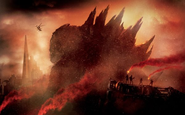 red, artwork, flame, darkness, explosion, Godzilla