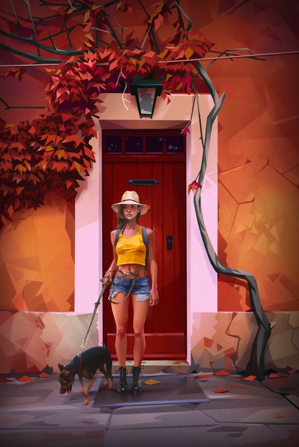 women, tank top, original characters, Women with Hats, frontal view, belly