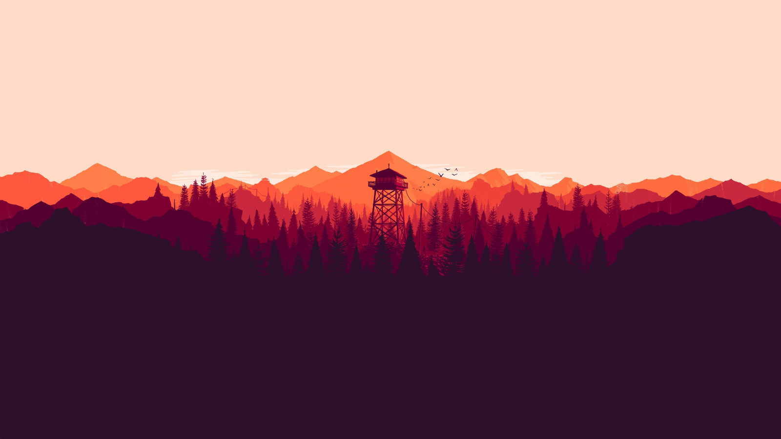 แนวนอน, วีดีโอเกมส์, พระอาทิตย์ตก, งานศิลปะ, พระอาทิตย์ขึ้น, Firewatch, พลบค่ำ, ภูเขา, รุ่งอรุณ, 3840x2160 px, ลักษณะภูมิประเทศที่เป็นภูเขา, ปรากฏการณ์ทางธรณีวิทยา, เทือกเขา