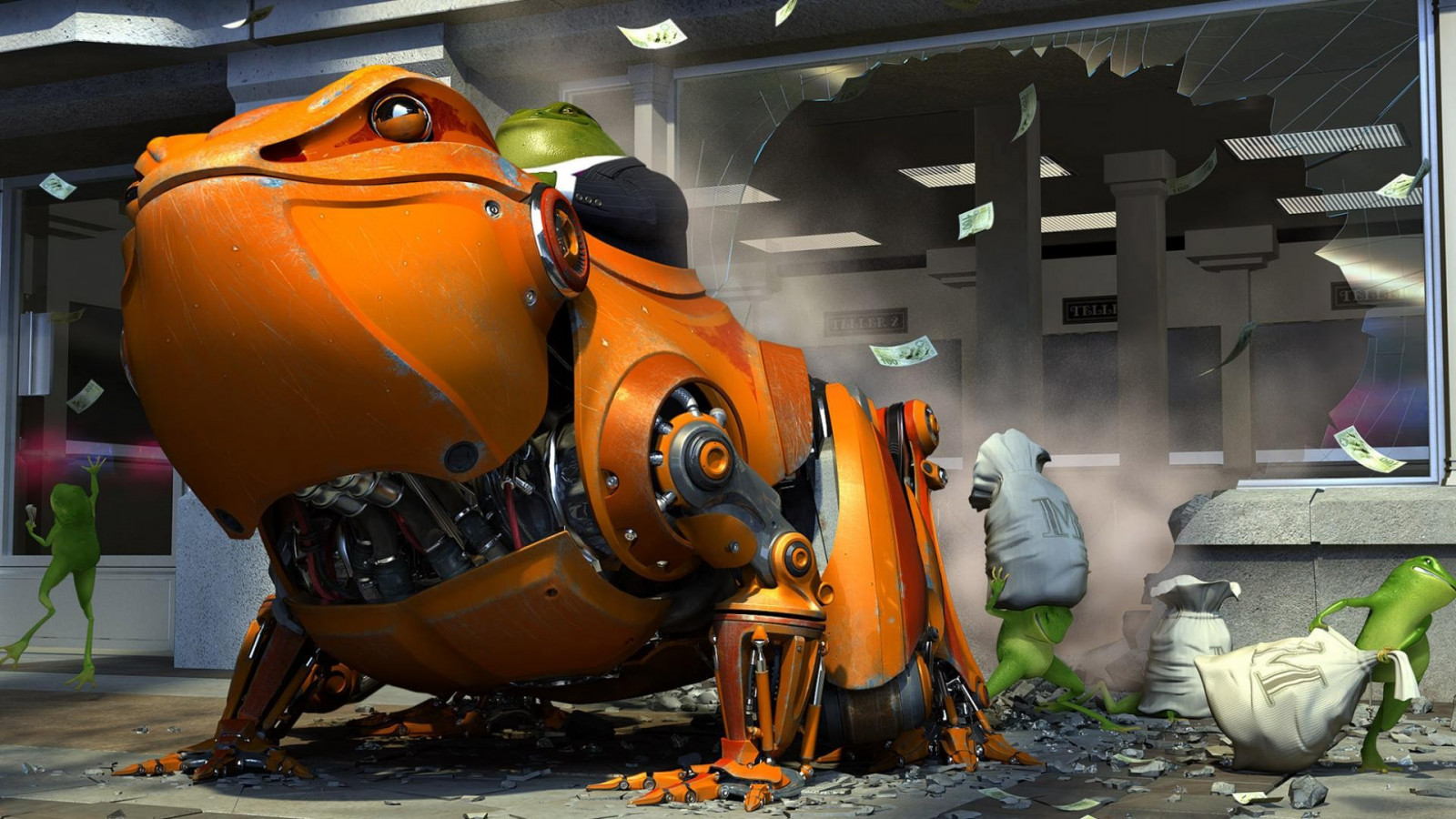 digitální umění, 3D, poskytnout, vozidlo, CGI, žába, peníze, banka, UMĚNÍ, zábavní park