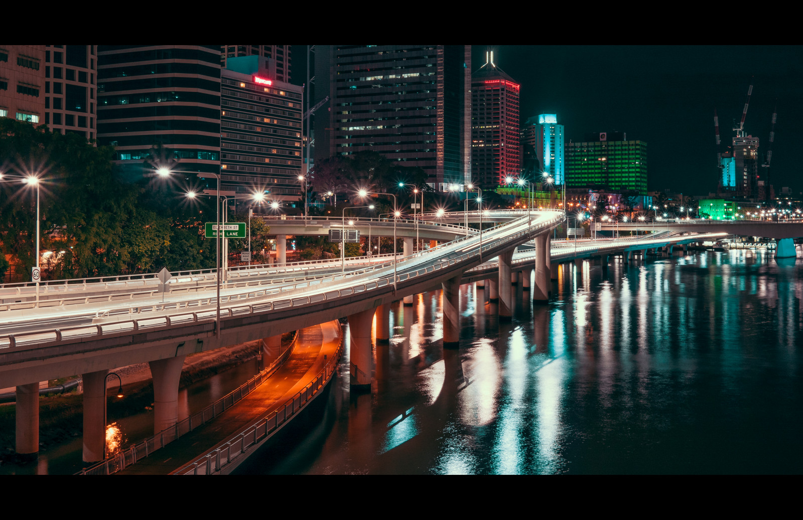 město, noc, světla, flickr, Brisbane, lighttrails, M43, gh4, 20mmf17
