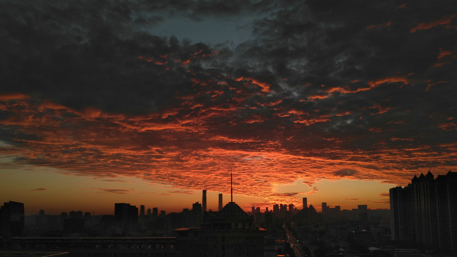 morgen, solnedgang, bygning, horisont