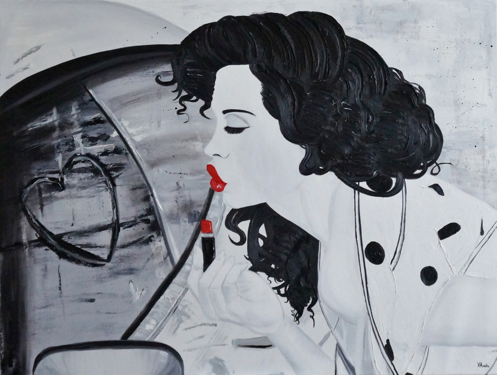 výkres, bílý, ilustrace, auto, Červené, makeup, rtěnka, móda, růž, UMĚNÍ, zábava, holčičí, skica, shockofthenew, vividimagination, puntíky, odstíny šedé, obrazný, blackandwhie, 50sstyle