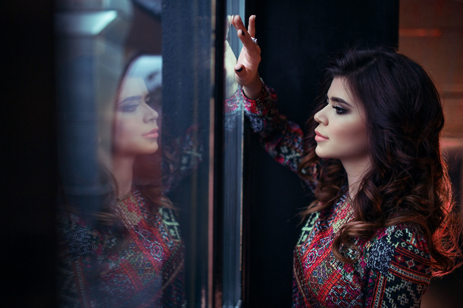 ženy, model, odraz, fotografování, sklenka, móda, vlasy, Ivan Gorokhov, zpěv, barva, krása, žena, focení