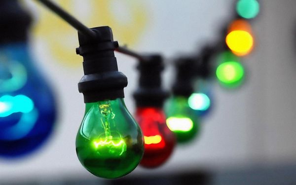 lights, macro, green, yellow, blue, lightbulb