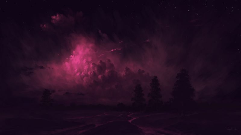 krajina, noc, digitální umění, mraky, BisBiswas krajina, noc, digitální umění, mraky, BisBiswas