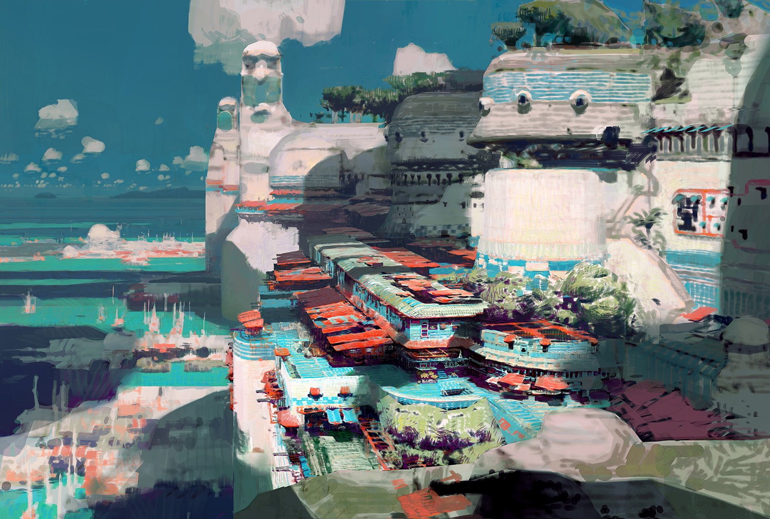 デスクトップ壁紙 ペインティング, デジタルアート, シティ, 水, アートワーク, 観光, コンセプトアート, 世界, デジタル2D