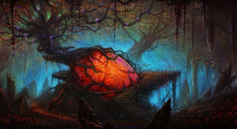 fantasy art, fák, festmény, erdő, szív, struktúra fantasy art, fák, festmény, erdő, szív, struktúra