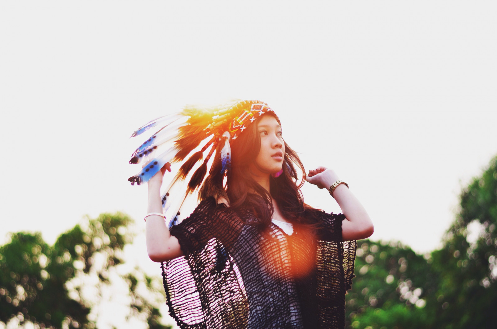 tramonto, natura, ragazza, femmina, d'oro, modello, nativo, all'aperto, dressup, magichour, copricapo, Tumblr