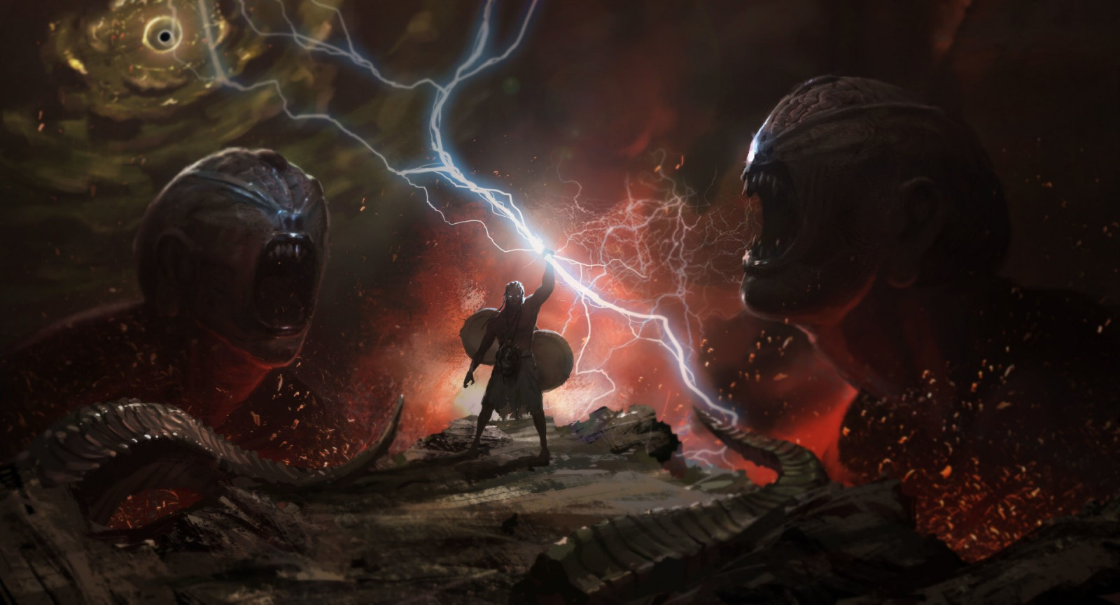 fantasy umění, Blesk, tma, Snímek obrazovky, počítač tapeta, zvláštní efekty, pc hry, geologický fenomén