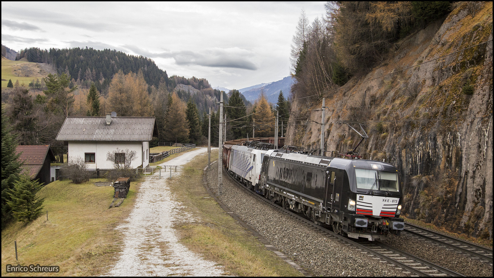vozidlo, vlak, železnice, Kánon, Rakousko, doprava, listopad, DOPOLEDNE, 2016, dráha, 6d, eos, 189, vodní, železniční doprava, kolejová vozidla, zug, trein, stopa zvěře, Lokomotion, Vectron, br193, 193, 873, br189, schroot, 44131, Gries, Brenner, Oostenrijk, 907