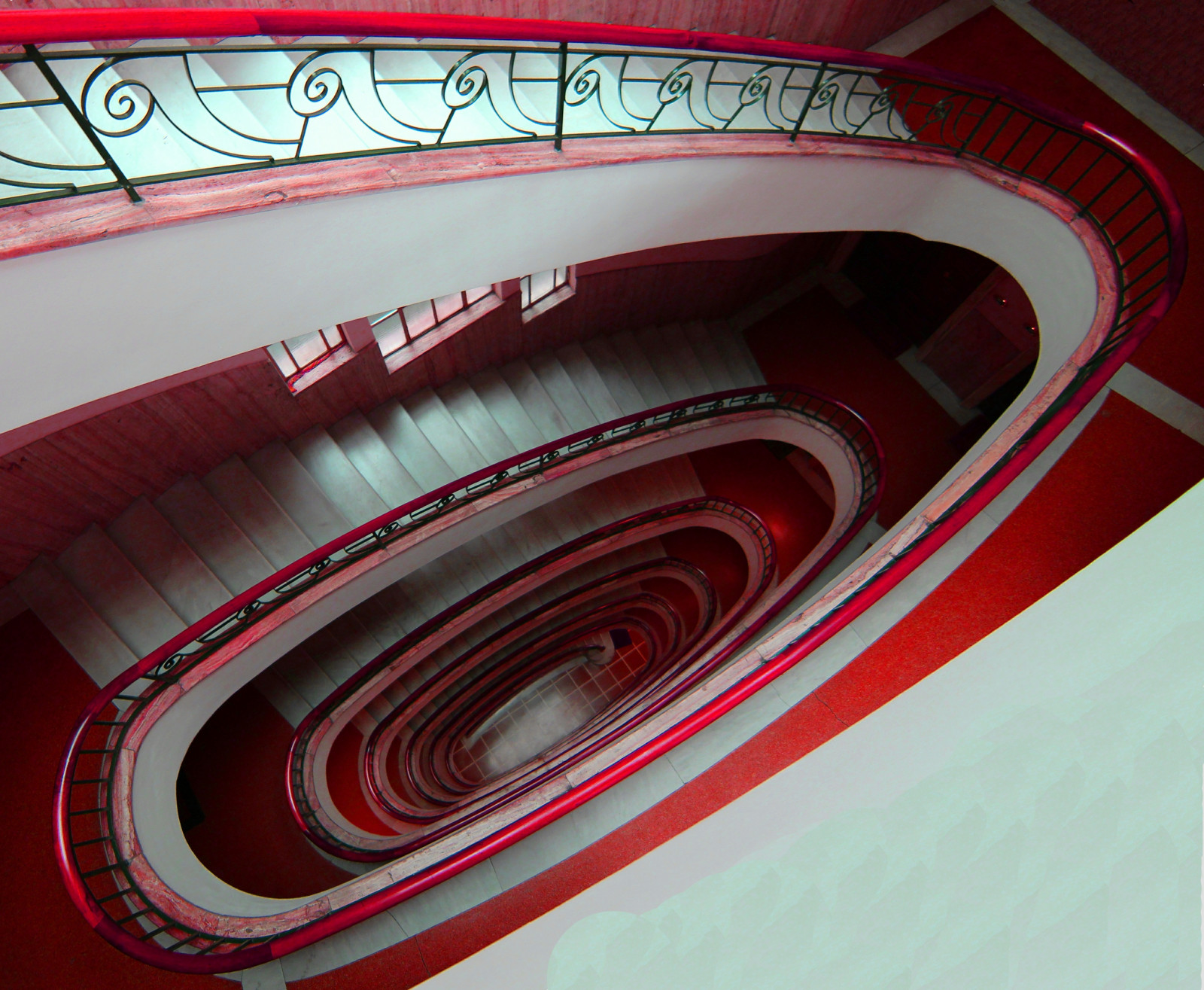 rød, spiralformet, cirkel, trappe, dæk, 2013, struktur, Genova, lys, farve, hjul, form, design, linje, rosso, rådne, scala, Royo, encarnado