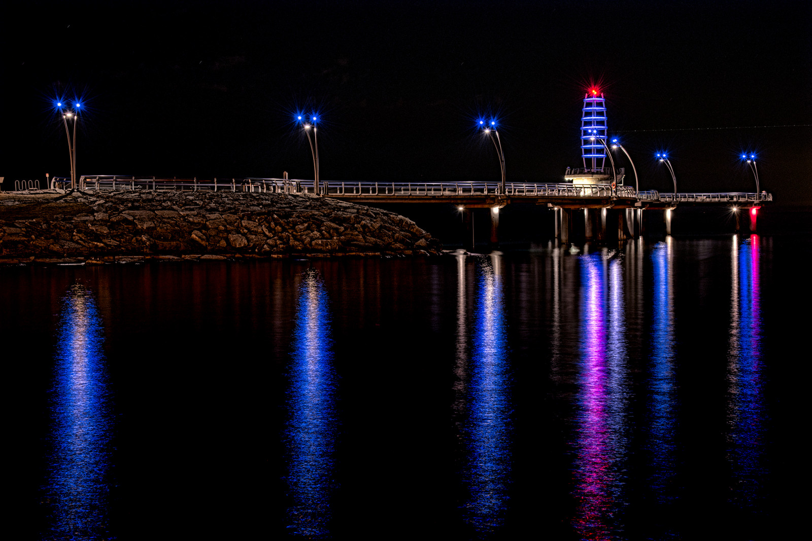 Wallpaper blue, light, led, pier, brantstreetpier, burlington