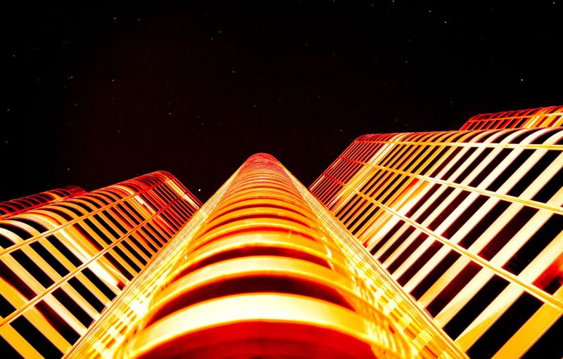 noc, mrakodrap, mezník, žlutý, metropole, světlo noc, mrakodrap, mezník, žlutý, metropole, světlo