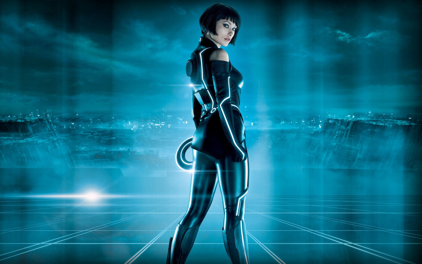 ilustrace, filmy, Olivia Wilde, Tron Legacy, Quorra, tma, Snímek obrazovky, počítač tapeta