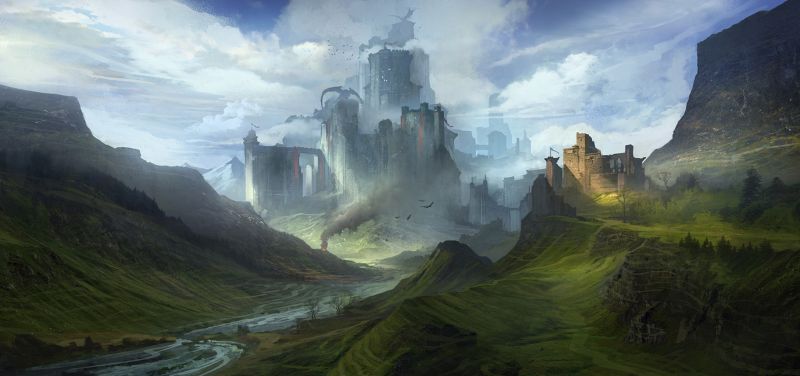 umělecká díla, fantasy umění, mlha, údolí, plošina, Terén umělecká díla, fantasy umění, mlha, údolí, plošina, Terén