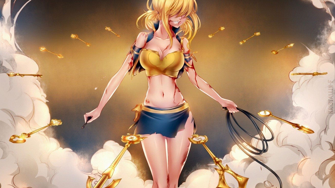 blondýnka, anime, anime dívky, krev, klávesy, Pohádka, mytologie, Heartfilia Lucy, Zvěrokruh, Lucy, Snímek obrazovky, počítač tapeta, žena bojovník