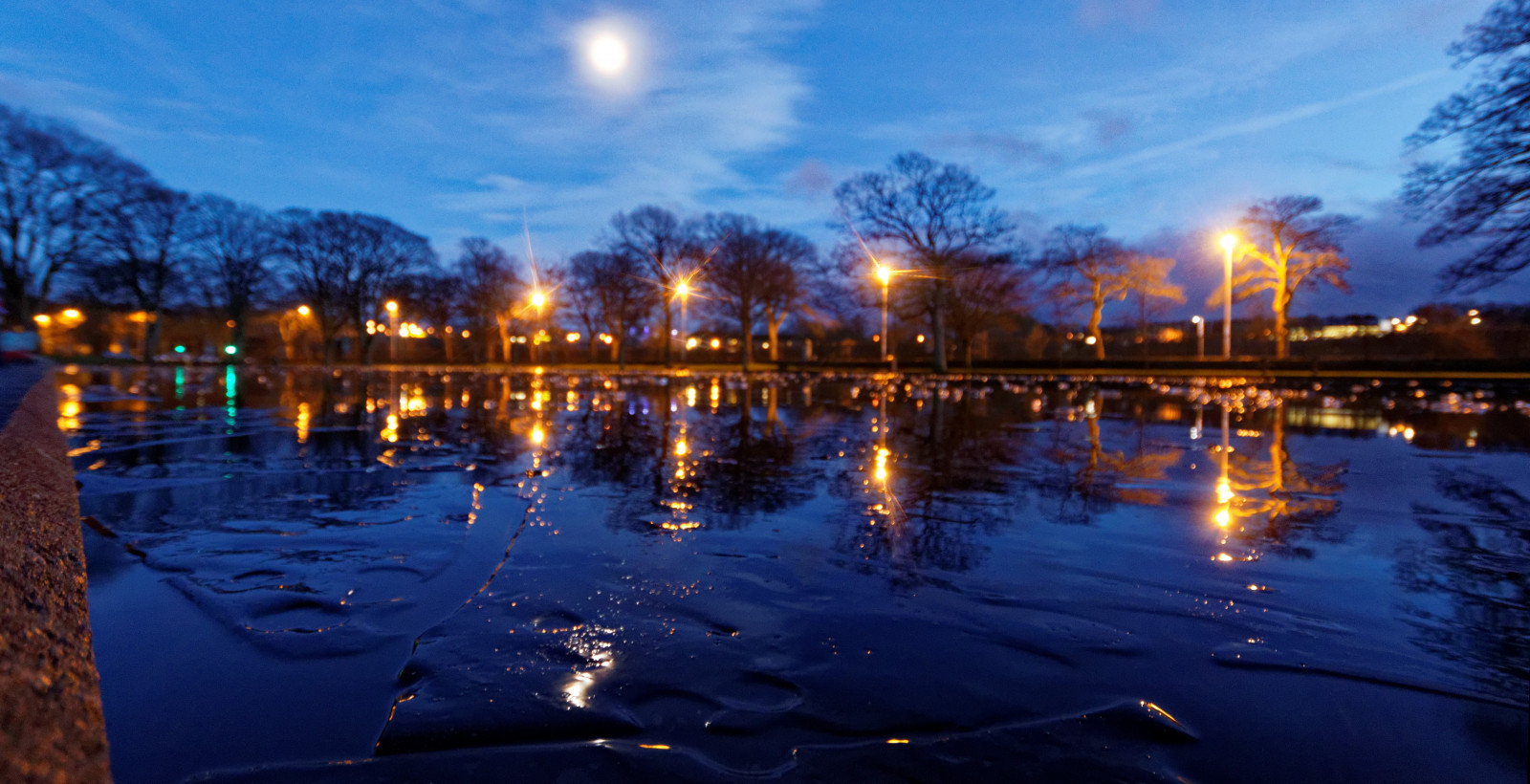 Wallpaper sunlight, sunset, night, water, reflection, park, snow