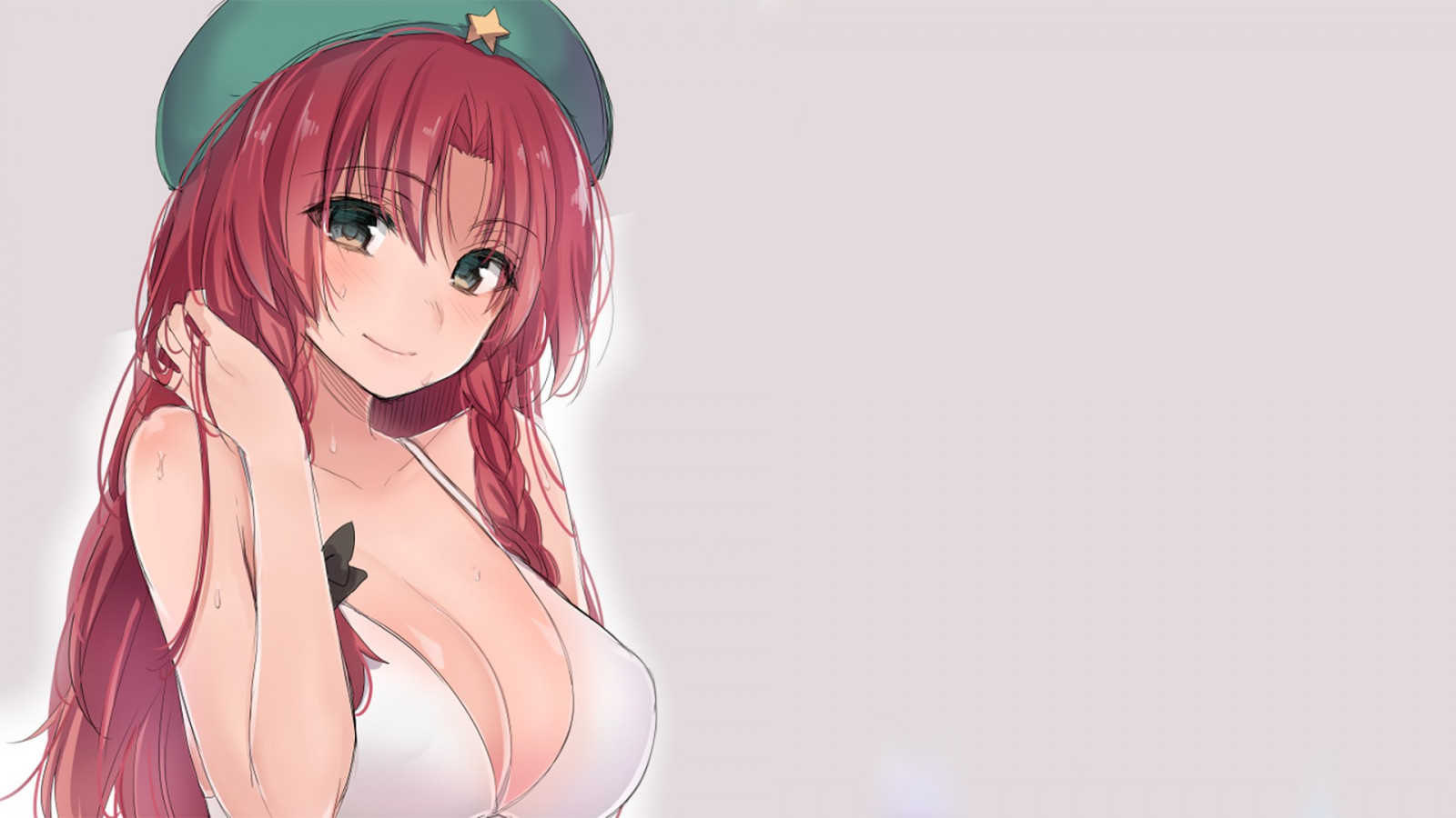 ryšavý, anime, při pohledu na diváka, Touhou, velká prsa, černé vlasy, vlasy, pusa, oblečení, Hong Meiling, mangaka