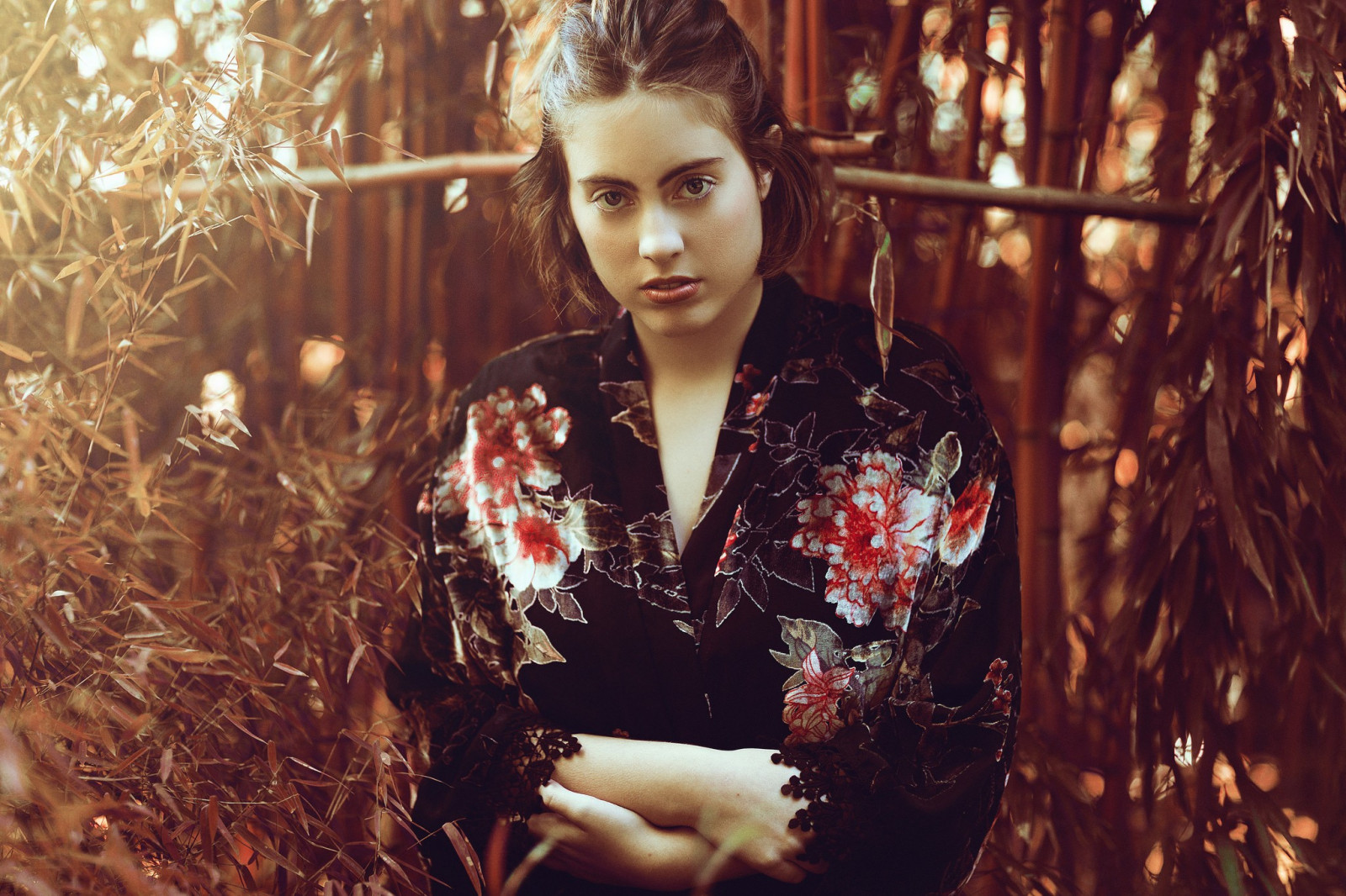 ženy, model, portrét, fotografování, šaty, móda, kimono, jaro, bambus, romantika, podzim, květ, dívka, krása, sezóna, žena, dáma, fotografie, portrétní fotografie, focení