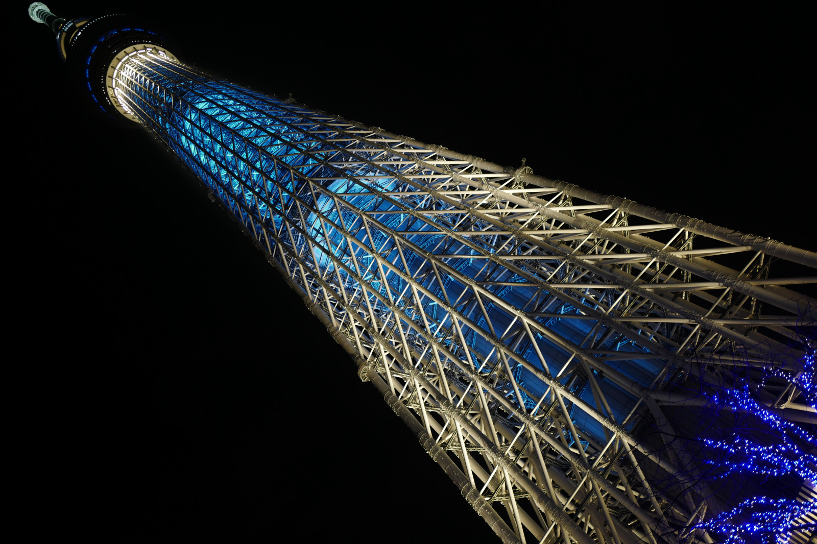 Japonsko, noc, architektura, modrý, věž, Leica, Tokio, jp, Skytree, světlo, osvětlené, osvětlení, čára, křídlo, iki, mezník, Tokyo Sky Tree, summilux, leicaq, summilux1728, q, 1728, oshiage, makro fotografie