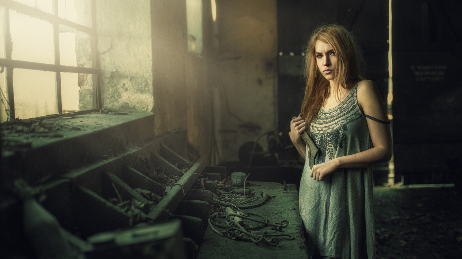 ženy, model, zřícenina, úpadkem, průmyslový, tma, momentka, Snímek obrazovky