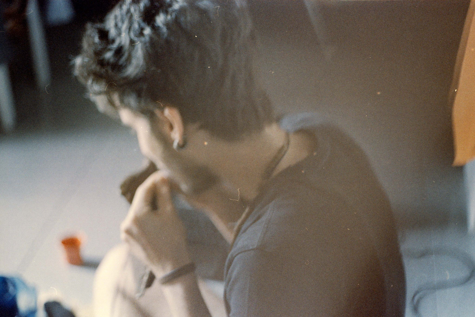 dívka, člověk, ruka, krk, zábava, zadní