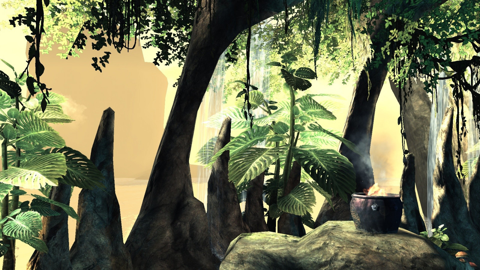 chrám, slunečnímu záření, les, videohry, zahrada, Příroda, zelená, Snímek obrazovky, džungle, čepel duše, deštný prales, strom, list, květ, rostlina, flóra, tropy, Snímek obrazovky, místo výskytu, přírodní prostředí, botanika, dřevina, arecales