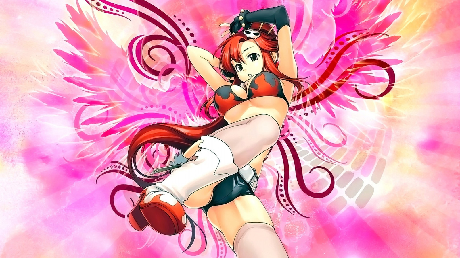 illustrazione, testa Rossa, capelli lunghi, anime, anime girls, bocca aperta, guardando spettatore, reggiseno, mutandine, Littner Yoko, biancheria intima, sfondo del computer, personaggio fittizio