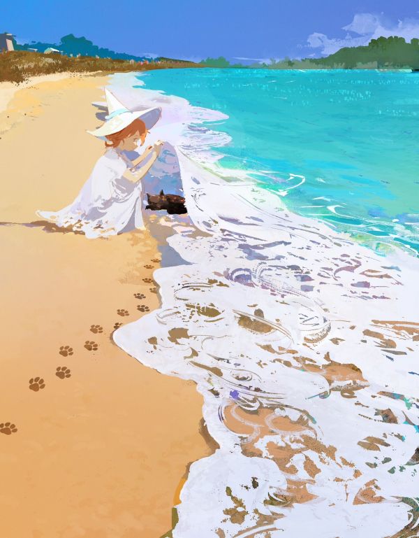 artwork,digital art,nature,sea,dog,witch
