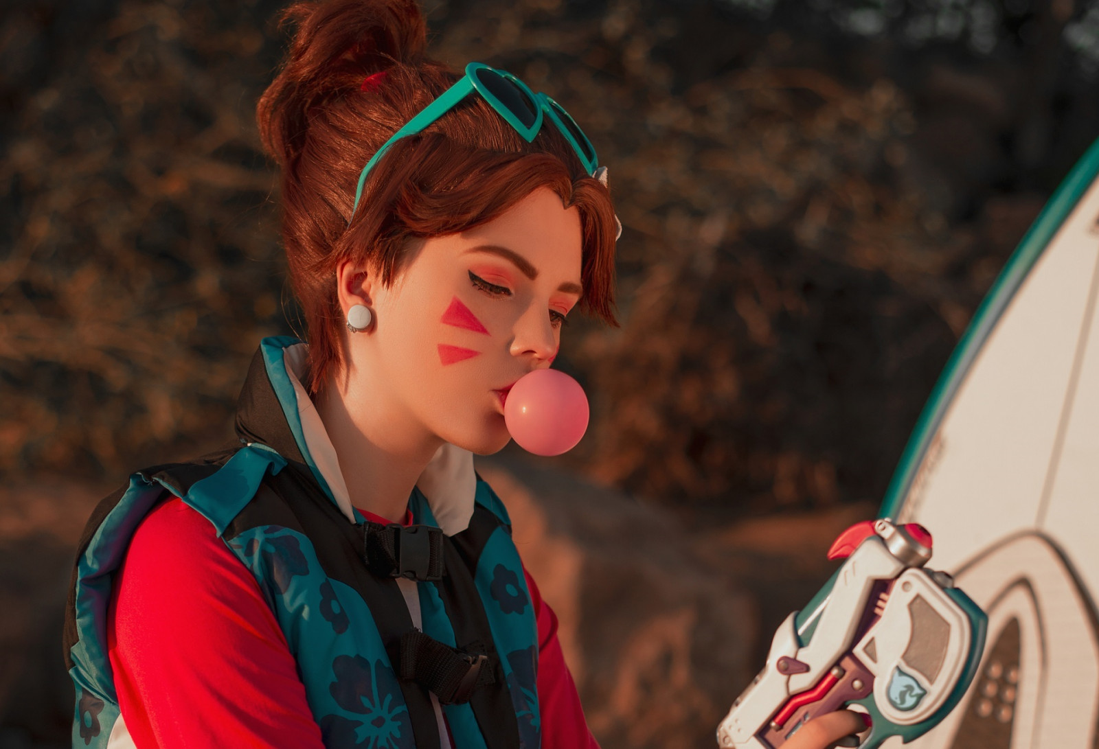 คอสเพลย์, D Va Overwatch, เล็บสีชมพู, หมากฝรั่ง