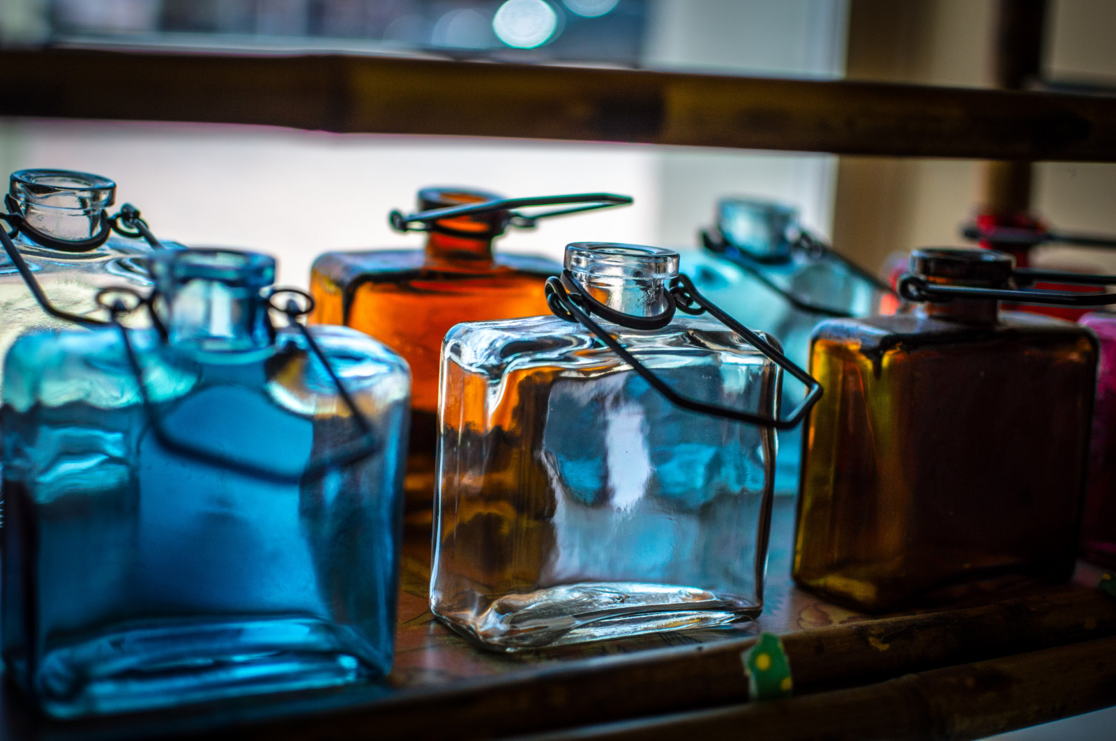 Wallpaper : colorful, dark, bottles, blue, glass, wire, color, bottle