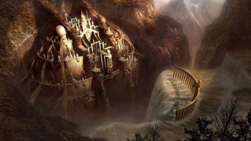 1920x1080 px, hrad, fantasy umění, vodopád 1920x1080 px, hrad, fantasy umění, vodopád