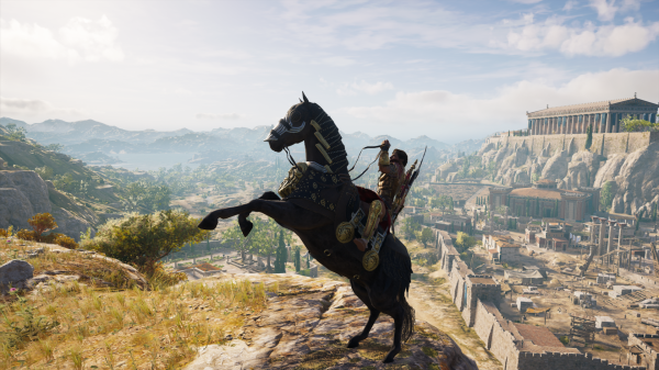 Assassin's Creed Odyssey,kassandra,horse,front angle view,screen shot